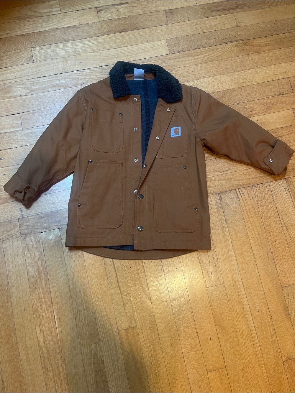 Carhartt Brown Canvas Barn Coat with Black Sherpa Collar